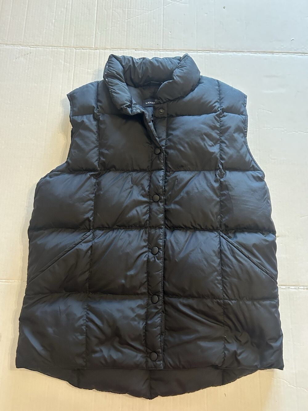 Lands' End Womens Black Goosedown Puffer Vest Snap Front Outdoor Size Small 6/8